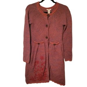 Sundance 80% Lambswool Floral Embroidered Button Up Long Cardigan, Size S